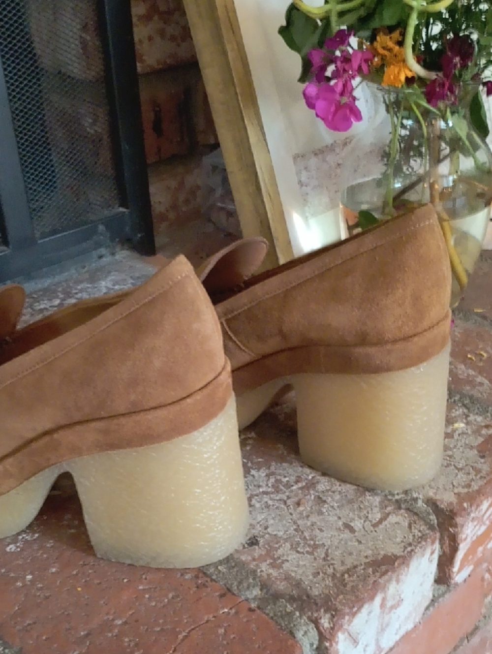 Women’s Suede Chunky Heel Loafers — Tan - Picture 6 of 10